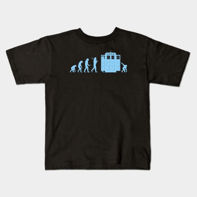 Evolution and Back Again Funny Science Sci-fi Time Travel Whovian Prehistoric Meme Kids T-Shirt by BoggsNicolas